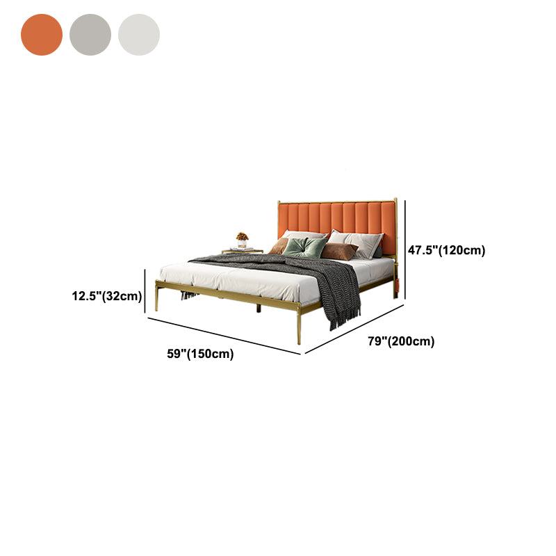 Glam Panel Headboard Standard Bed with Metal Legs and Iron Frame, Mattress Not Included