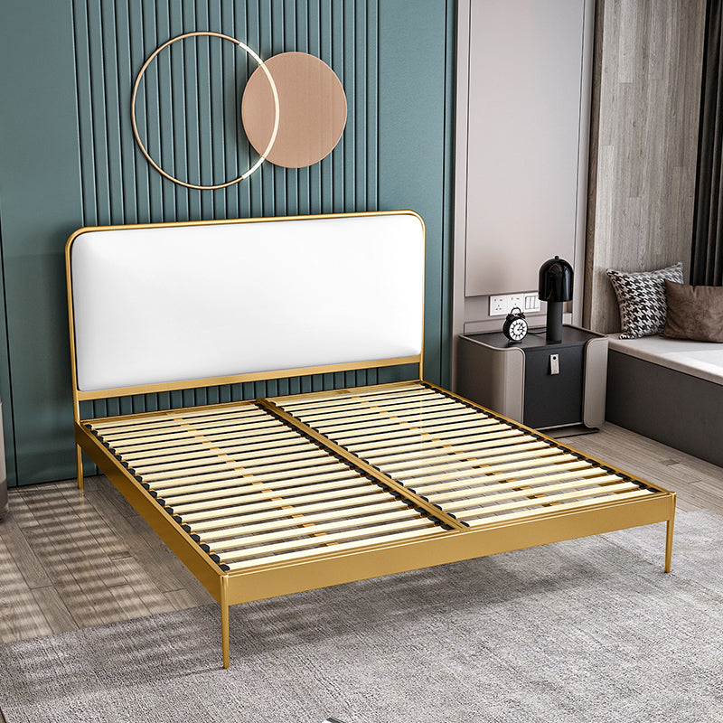Contemporary Rectangular Headboard Standard Bed with Metal Legs