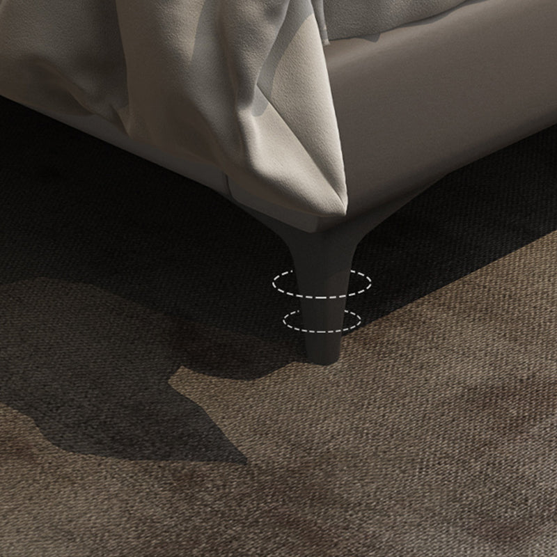 Contemporary Wooden Bed Frame Dark Grey Genuine Leather Standard Bed