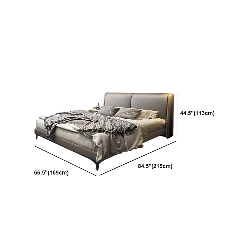 Contemporary Wooden Bed Frame Dark Grey Genuine Leather Standard Bed