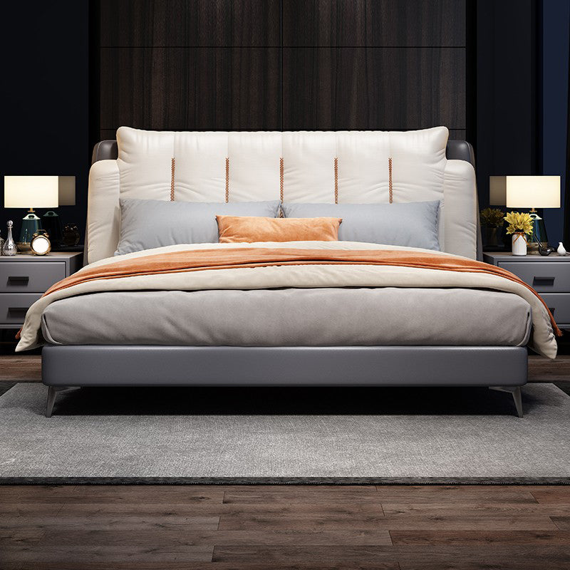 Contemporary Upholstered Bed with Headboard Faux Leather Bed