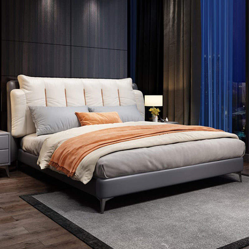 Contemporary Upholstered Bed with Headboard Faux Leather Bed
