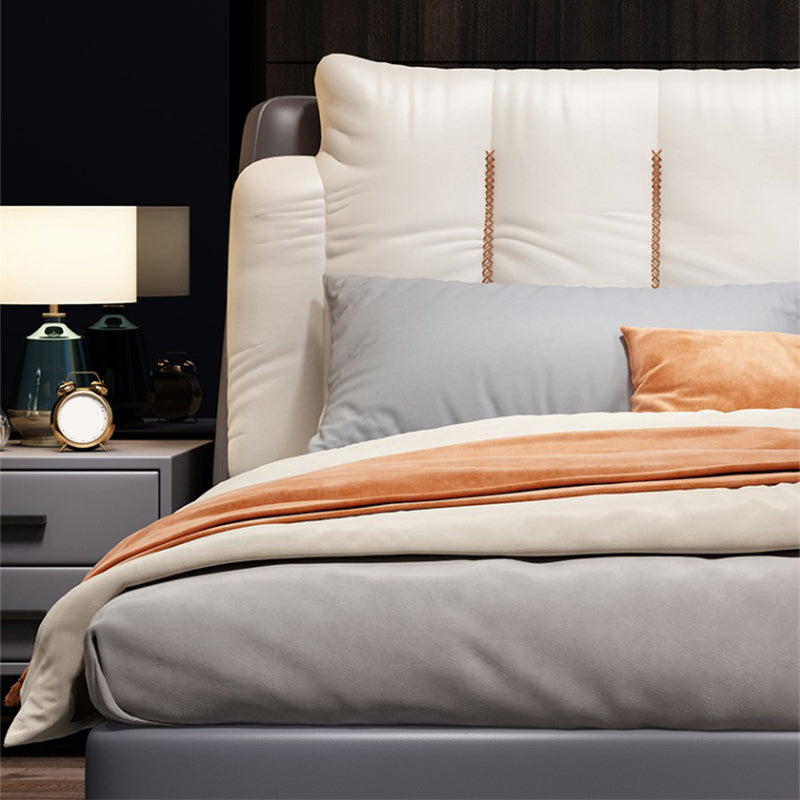 Contemporary Upholstered Bed with Headboard Faux Leather Bed