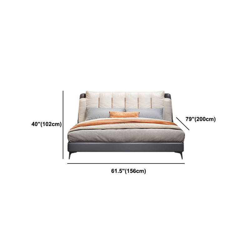 Contemporary Upholstered Bed with Headboard Faux Leather Bed