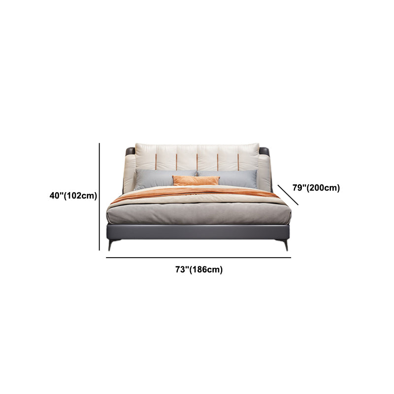 Contemporary Upholstered Bed with Headboard Faux Leather Bed