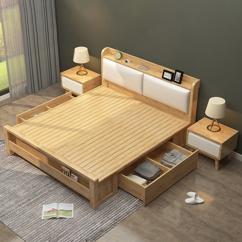 Nordic Bed with Open Storage Solid Wood Bed with Upholstered Headboard