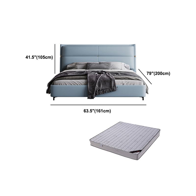 Leather Upholstered Rectangular Panel Bed Standard Bed Frame in Blue