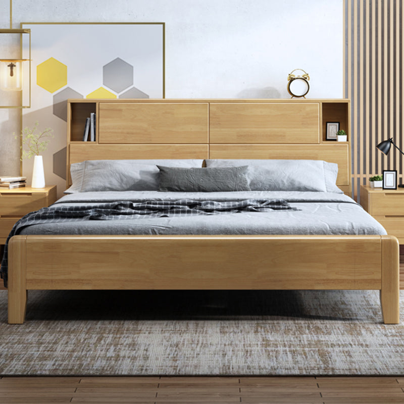 Solid Wood Bed Frame with Headboard Scandinavian Bed with Storage
