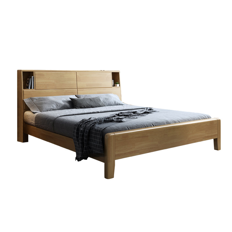 Solid Wood Bed Frame with Headboard Scandinavian Bed with Storage