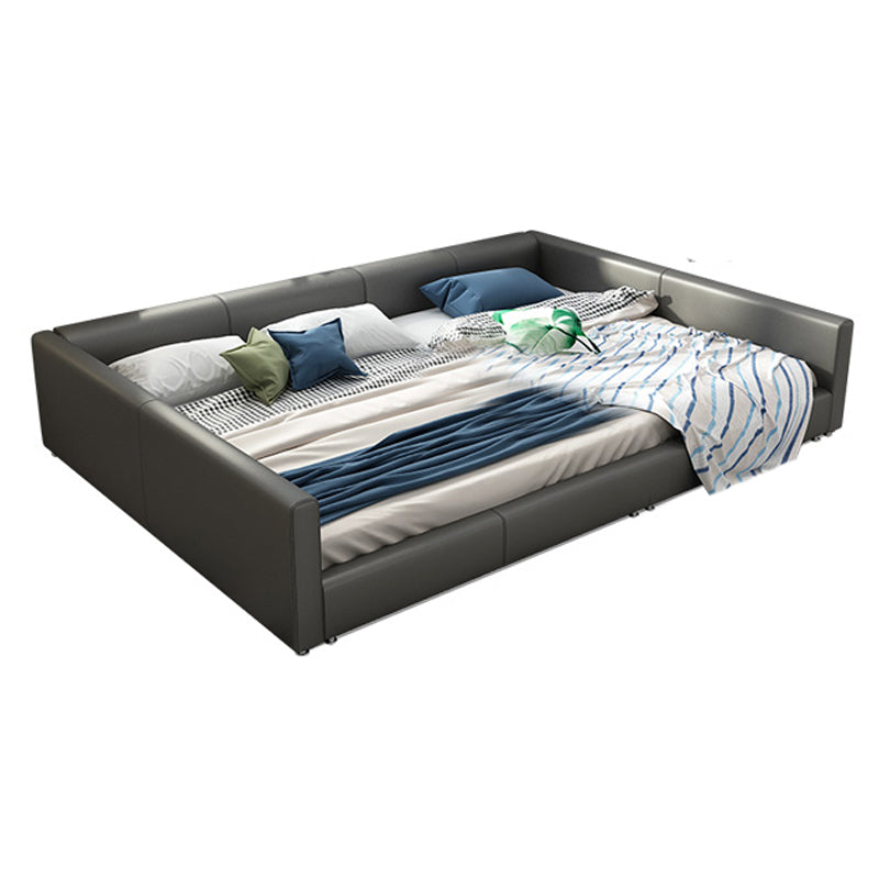 Contemporary Grey Genuine Leather and Wood Standard Bed for Bedroom