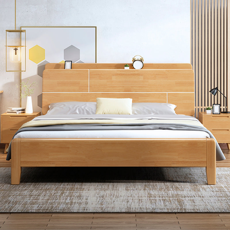 Scandinavian Solid Wood Bed with Headboard 39.37" Tall Standard Bed