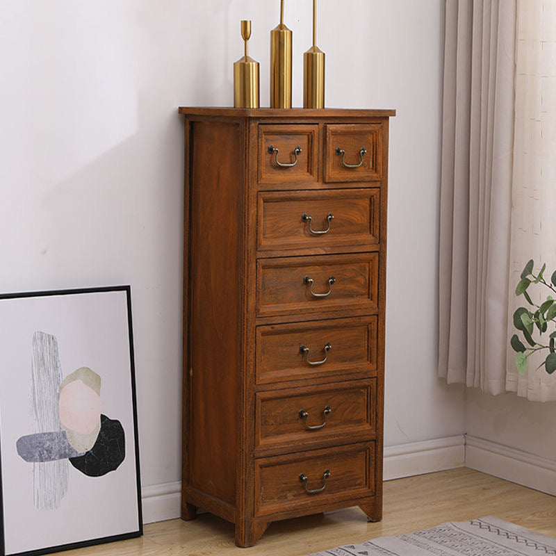 Mid-Century Modern Rectangle Brown Standard with Drawer Drop Handles Chest