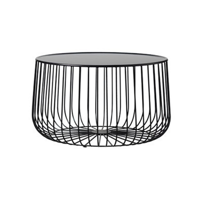 Mid-century Modern Round Iron Coffee Table, Brass/Black Frame Cocktail Table with Storage
