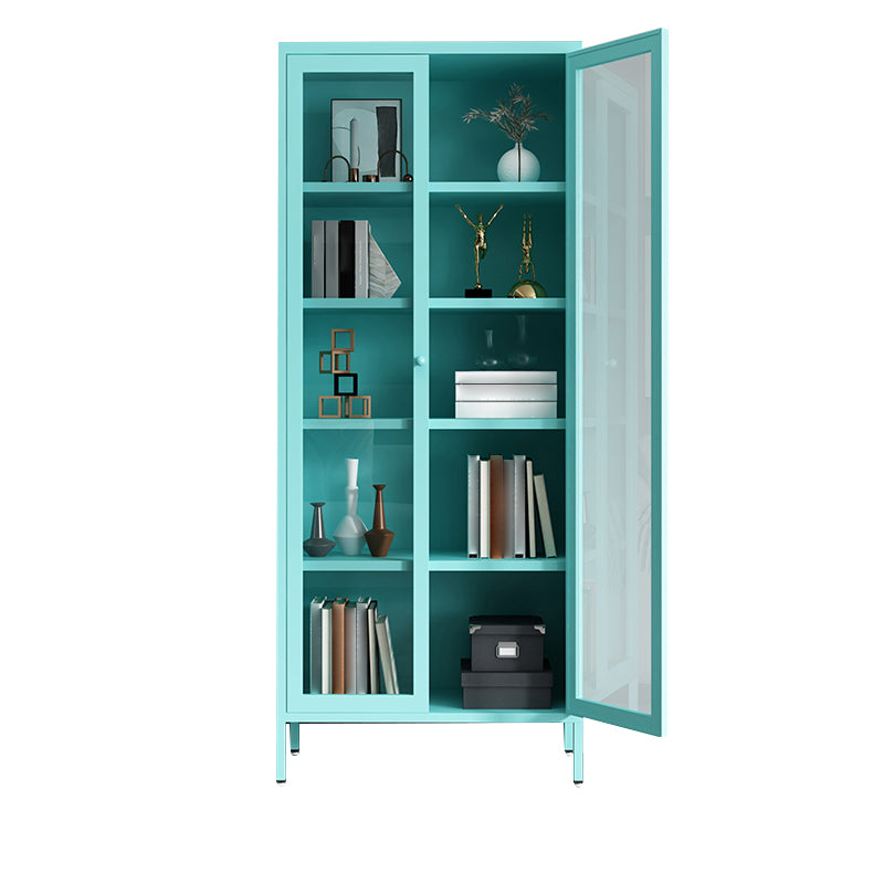 Modern Bookshelf Metal Closed Back Bookcase with Door for Office