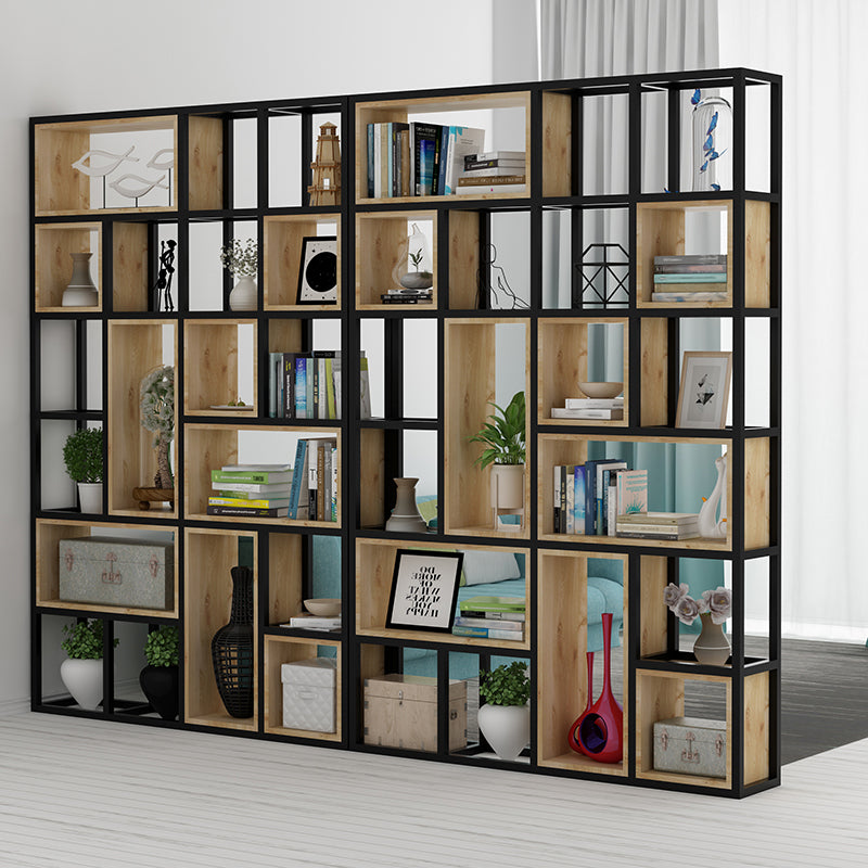 Modern Style Bookshelf Black Metal Frame Open Back Bookcase for Home Office