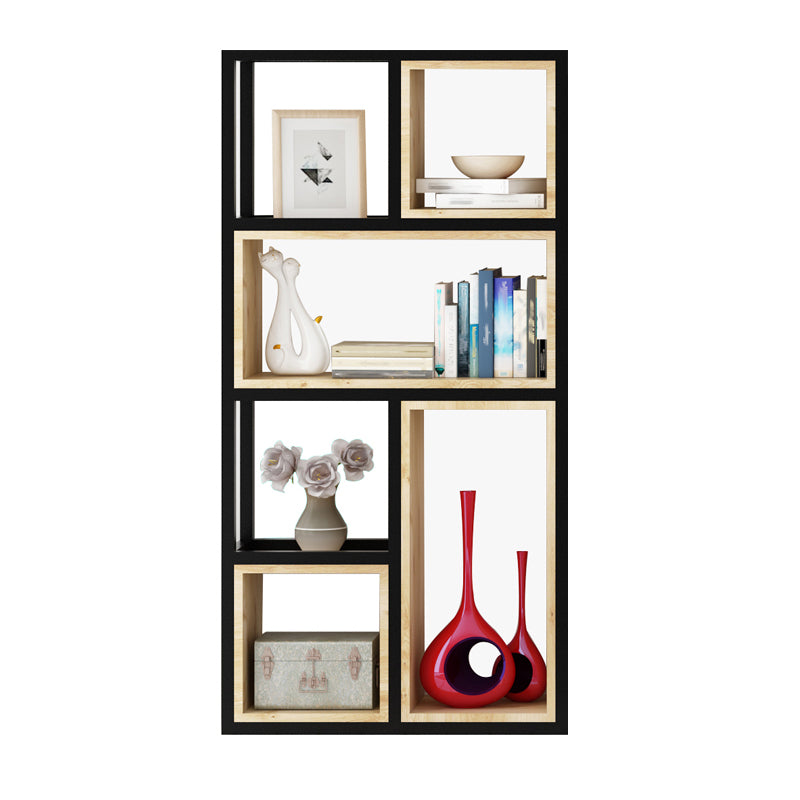 Modern Style Bookshelf Black Metal Frame Open Back Bookcase for Home Office