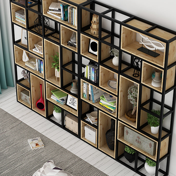 Modern Style Bookshelf Black Metal Frame Open Back Bookcase for Home Office