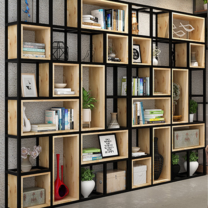 Modern Style Bookshelf Black Metal Frame Open Back Bookcase for Home Office