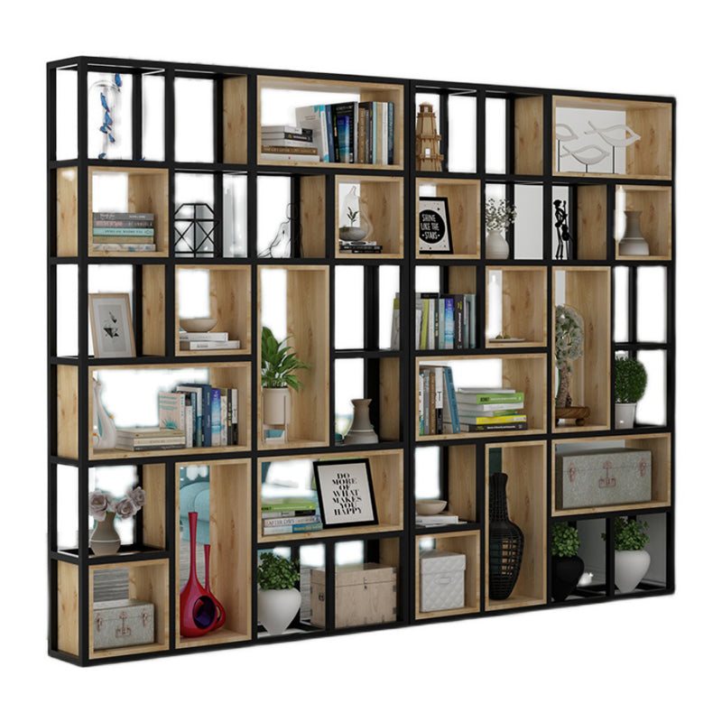 Modern Style Bookshelf Black Metal Frame Open Back Bookcase for Home Office