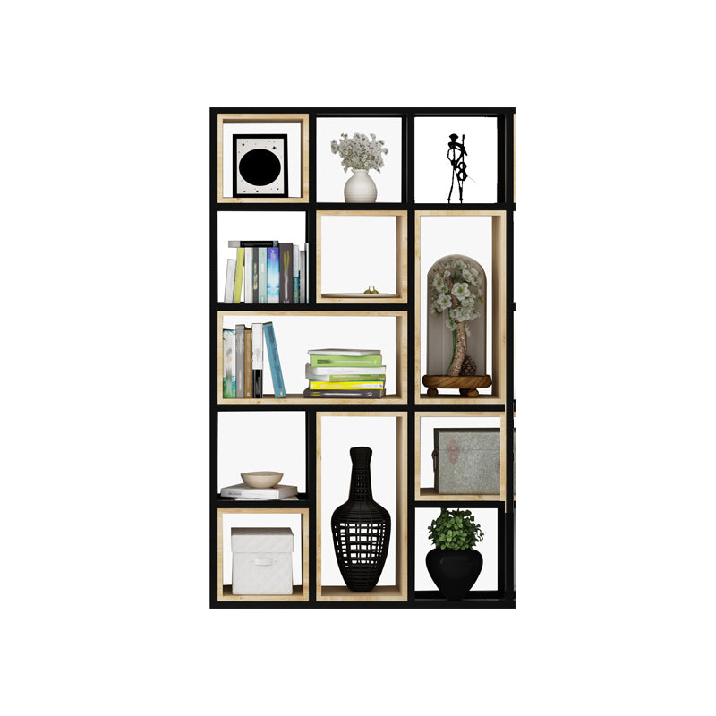 Modern Style Bookshelf Black Metal Frame Open Back Bookcase for Home Office