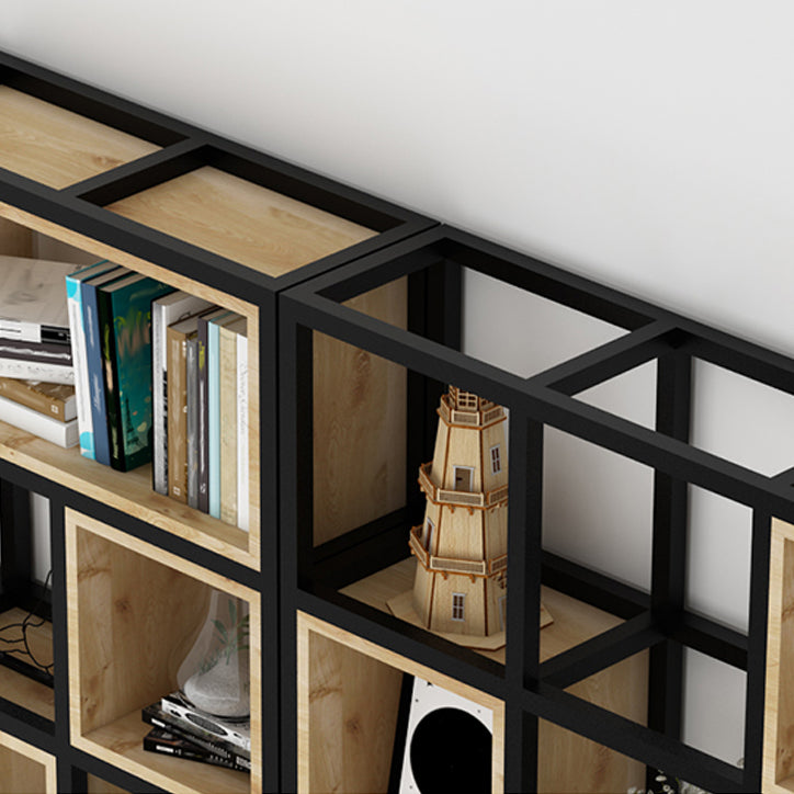 Modern Style Bookshelf Black Metal Frame Open Back Bookcase for Home Office