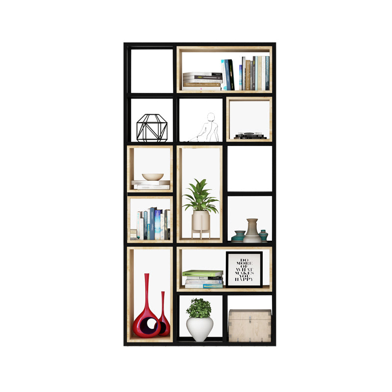 Modern Style Bookshelf Black Metal Frame Open Back Bookcase for Home Office