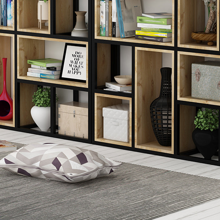 Modern Style Bookshelf Black Metal Frame Open Back Bookcase for Home Office