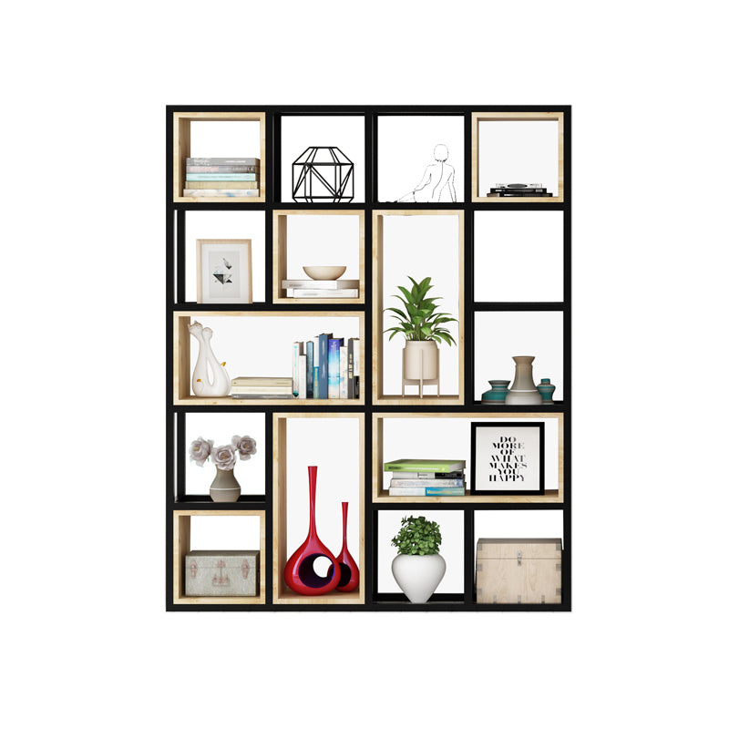 Modern Style Bookshelf Black Metal Frame Open Back Bookcase for Home Office