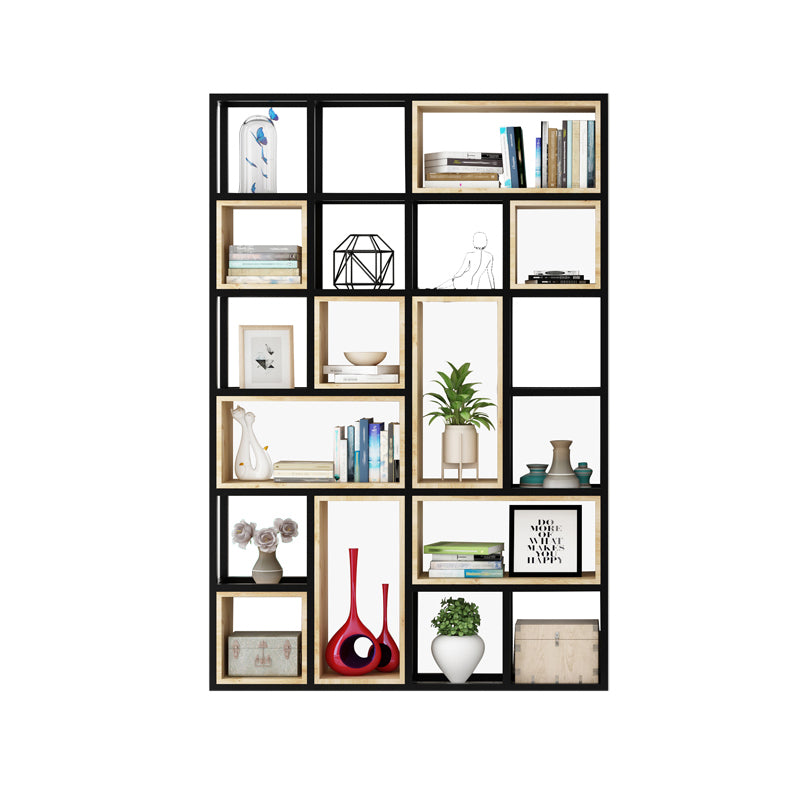 Modern Style Bookshelf Black Metal Frame Open Back Bookcase for Home Office