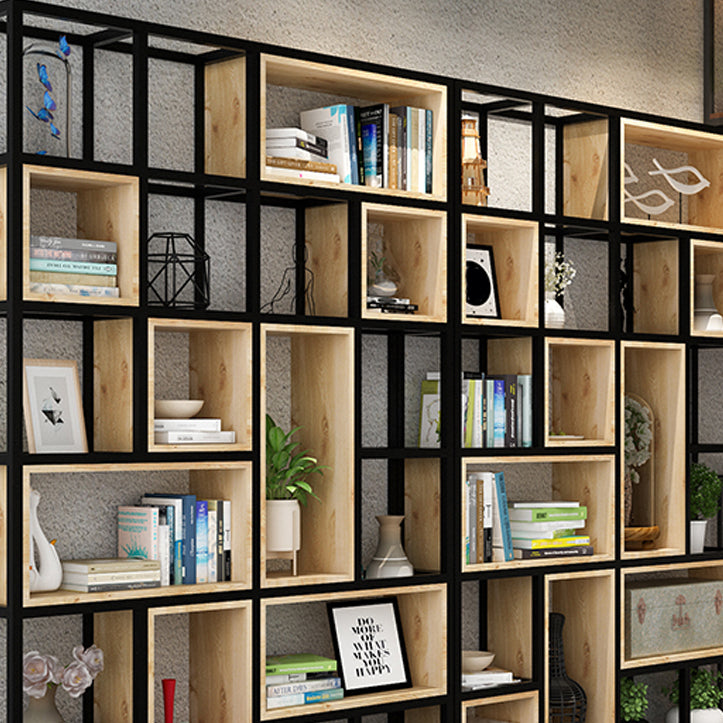 Modern Style Bookshelf Black Metal Frame Open Back Bookcase for Home Office