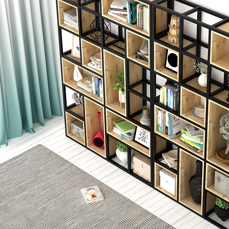 Modern Style Bookshelf Black Metal Frame Open Back Bookcase for Home Office