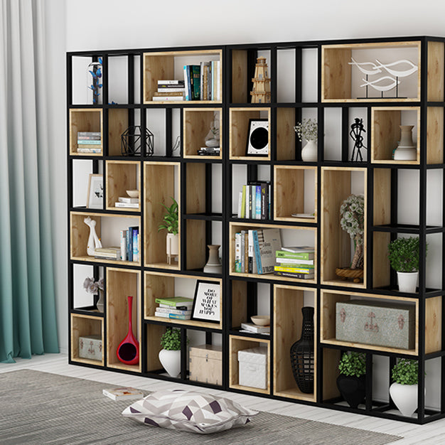 Modern Style Bookshelf Black Metal Frame Open Back Bookcase for Home Office