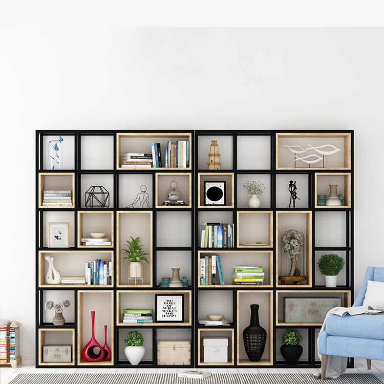 Modern Style Bookshelf Black Metal Frame Open Back Bookcase for Home Office