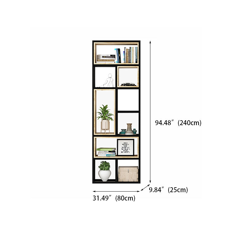 Modern Style Bookshelf Black Metal Frame Open Back Bookcase for Home Office
