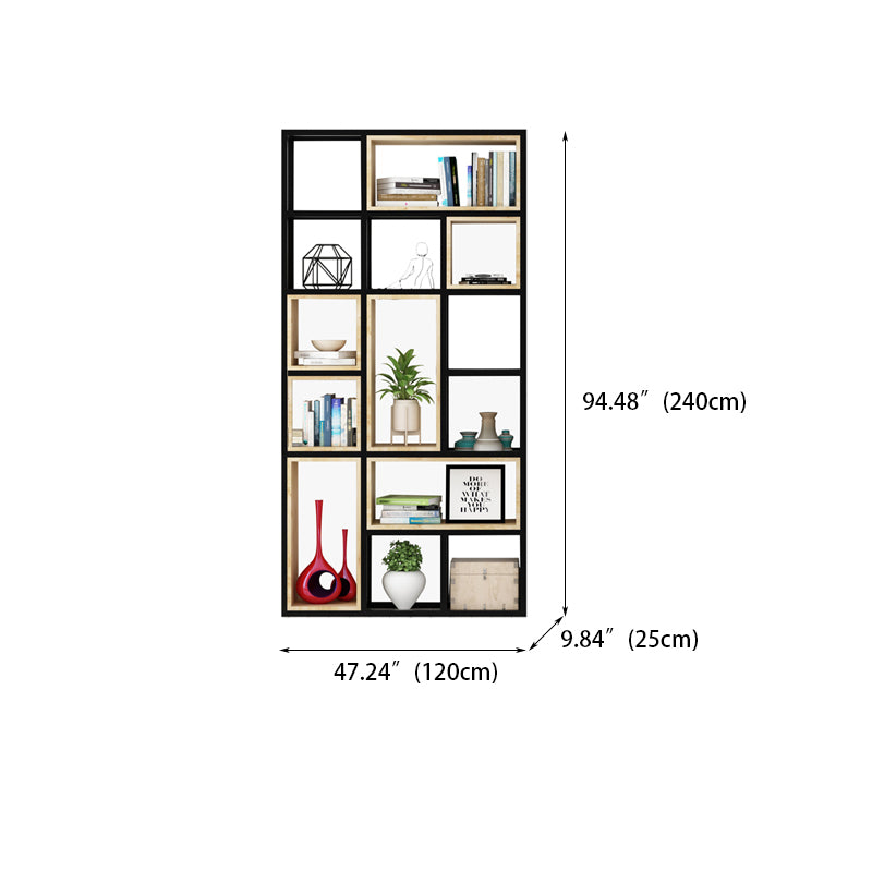 Modern Style Bookshelf Black Metal Frame Open Back Bookcase for Home Office