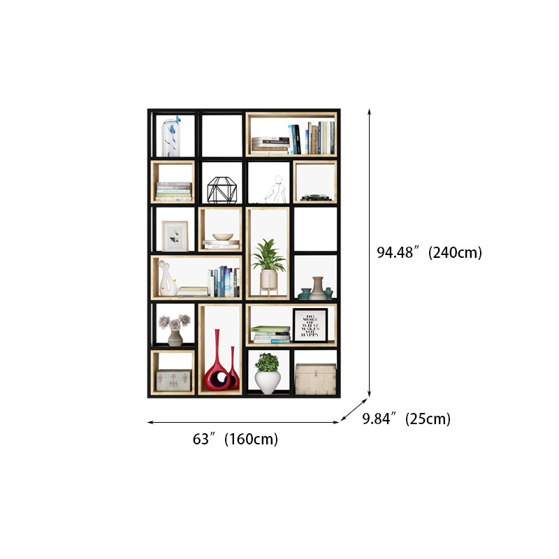 Modern Style Bookshelf Black Metal Frame Open Back Bookcase for Home Office
