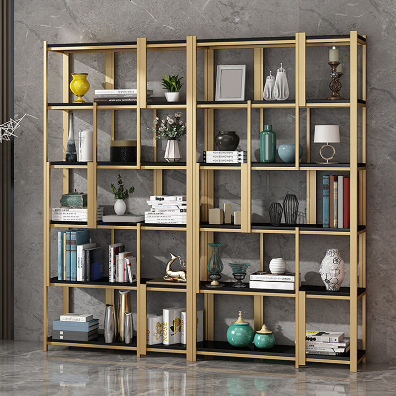 Modern Style Bookcase Gold Frame Metal Open Back Bookshelf for Home Office