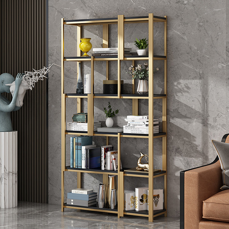 Modern Style Bookcase Gold Frame Metal Open Back Bookshelf for Home Office