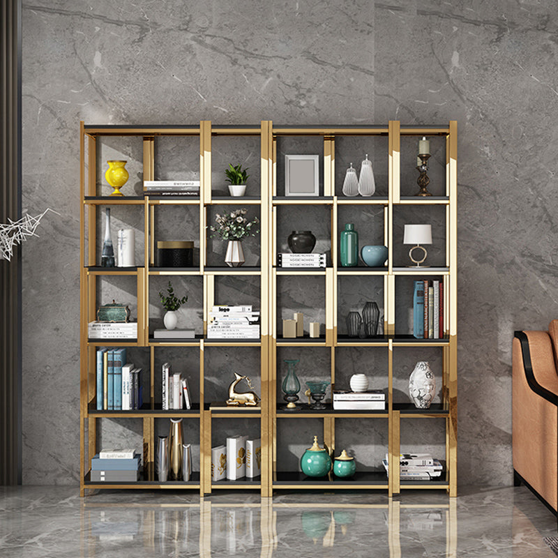 Modern Style Bookcase Gold Frame Metal Open Back Bookshelf for Home Office