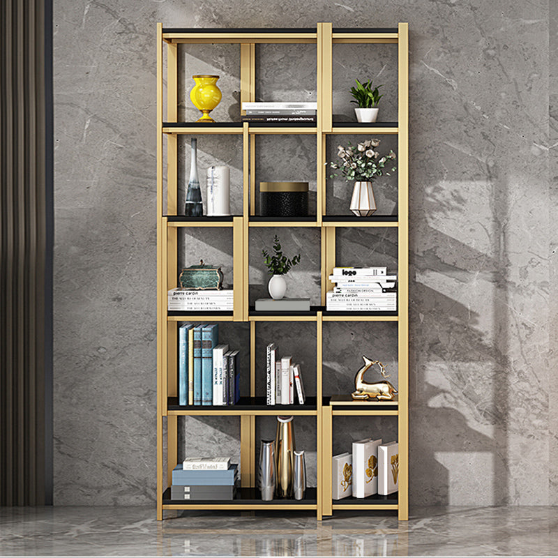 Modern Style Bookcase Gold Frame Metal Open Back Bookshelf for Home Office