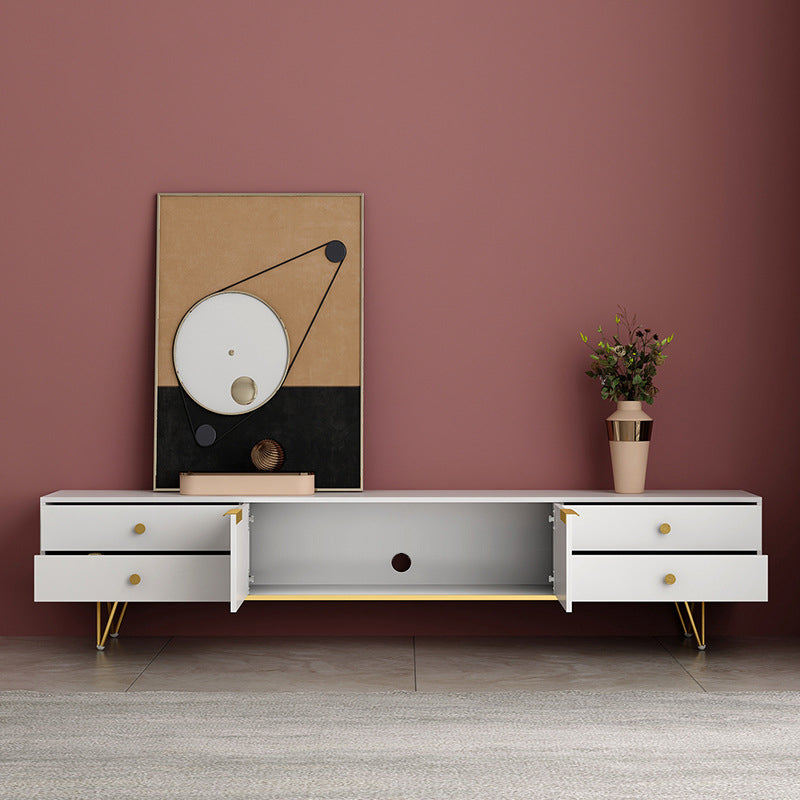 Glam 18 - Inch H TV Console , Grey / White Wood TV Stand with 4 - Drawers for Living Room