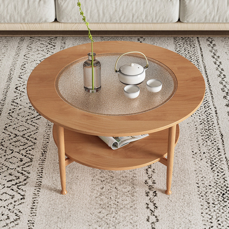 Nordic Wood and Glass Coffee Table 4 Legs Coffee Table with Storage