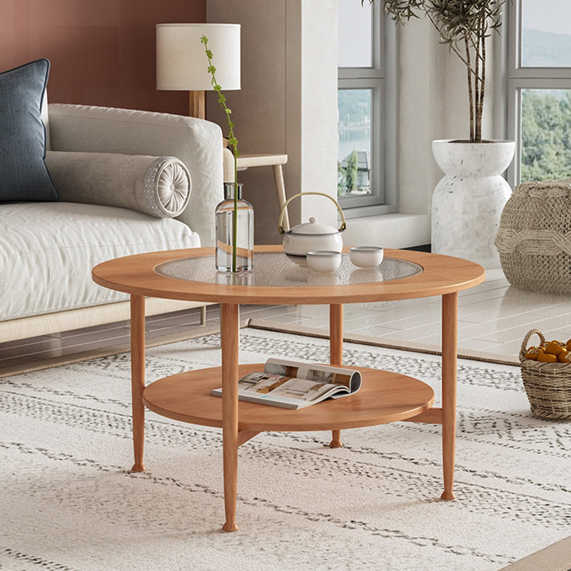 Nordic Wood and Glass Coffee Table 4 Legs Coffee Table with Storage