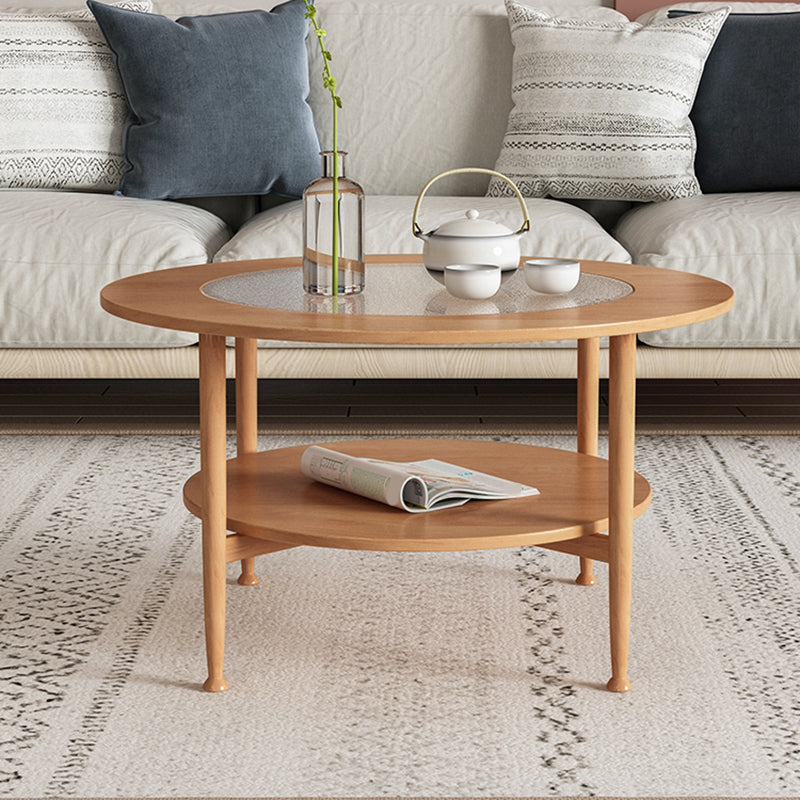 Nordic Wood and Glass Coffee Table 4 Legs Coffee Table with Storage