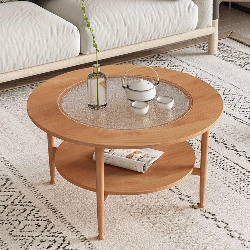 Nordic Wood and Glass Coffee Table 4 Legs Coffee Table with Storage