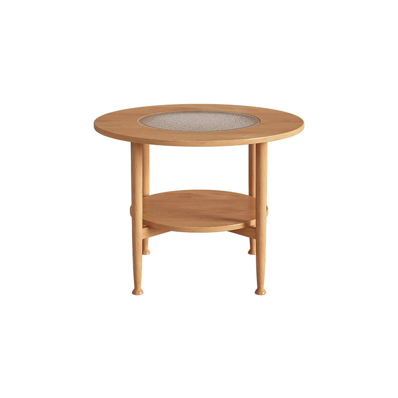 Nordic Wood and Glass Coffee Table 4 Legs Coffee Table with Storage