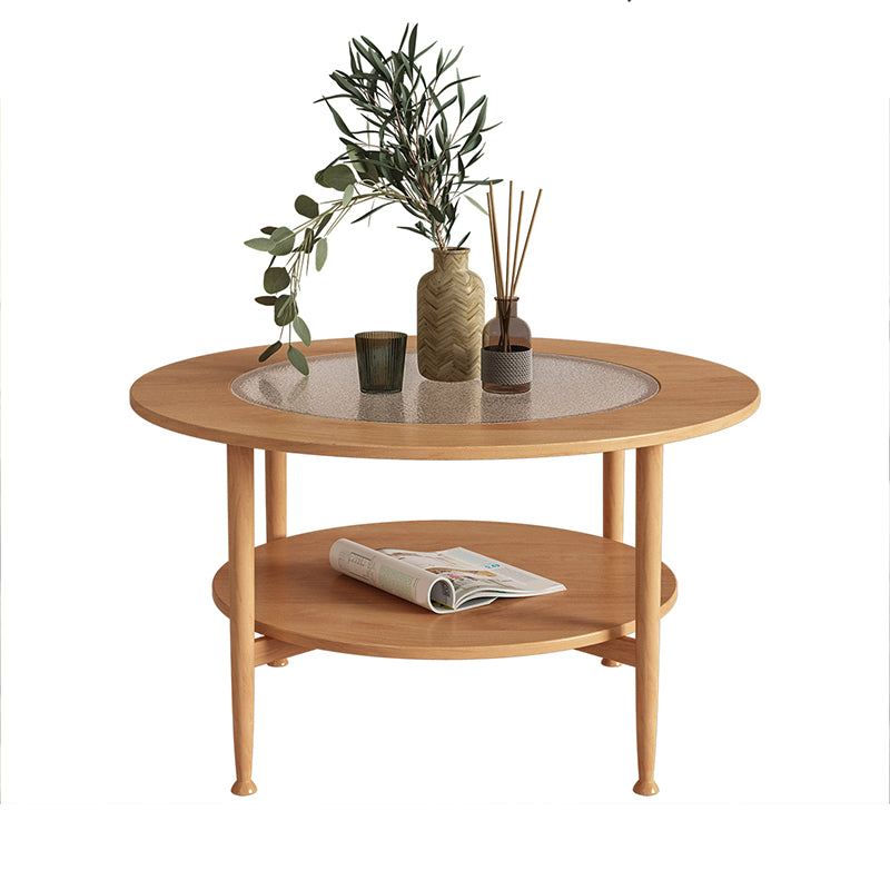 Nordic Wood and Glass Coffee Table 4 Legs Coffee Table with Storage