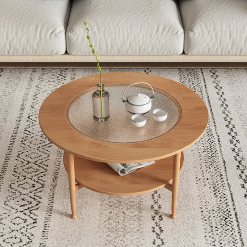 Nordic Wood and Glass Coffee Table 4 Legs Coffee Table with Storage