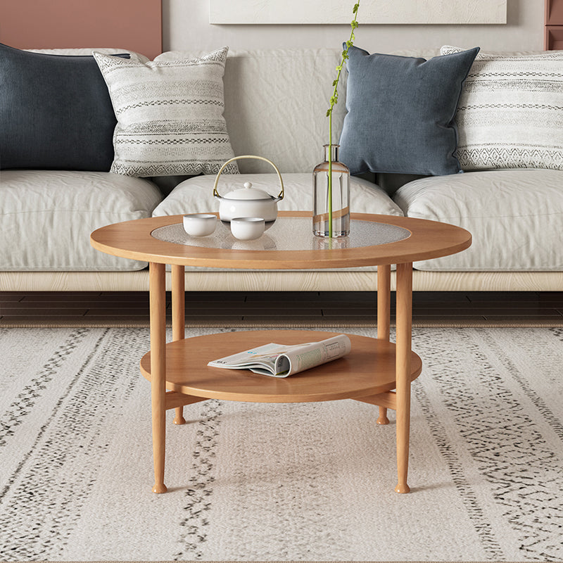 Nordic Wood and Glass Coffee Table 4 Legs Coffee Table with Storage