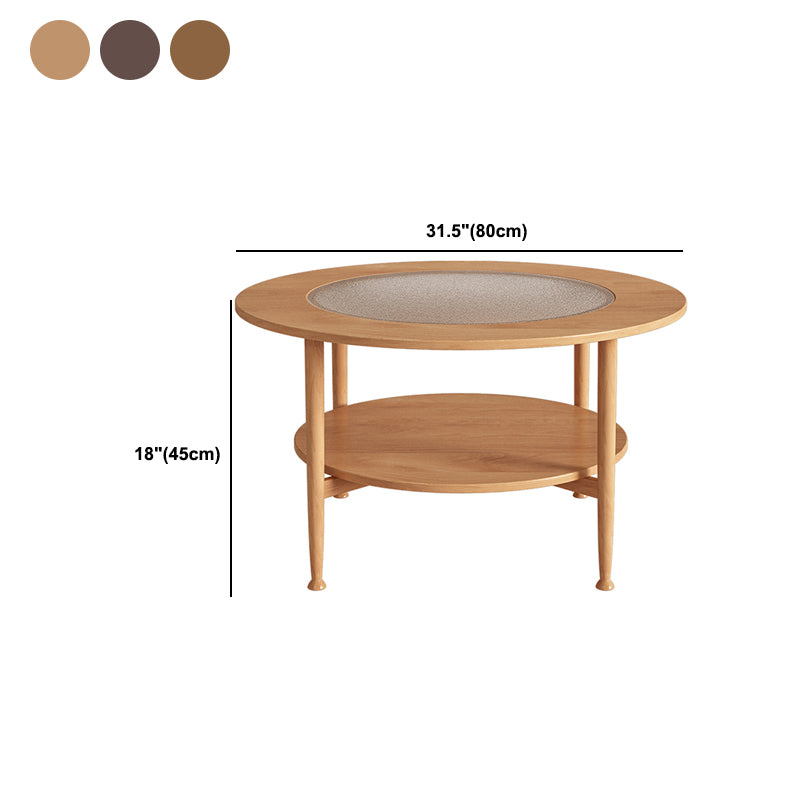 Nordic Wood and Glass Coffee Table 4 Legs Coffee Table with Storage